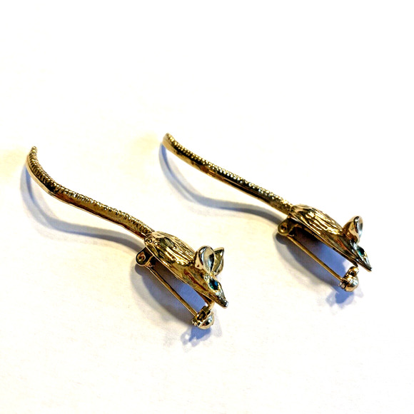 Vintage Mice Mouse Scatter Pins Articulated Tails Goldtone Green Rhinestone Eyes - Picture 3 of 7